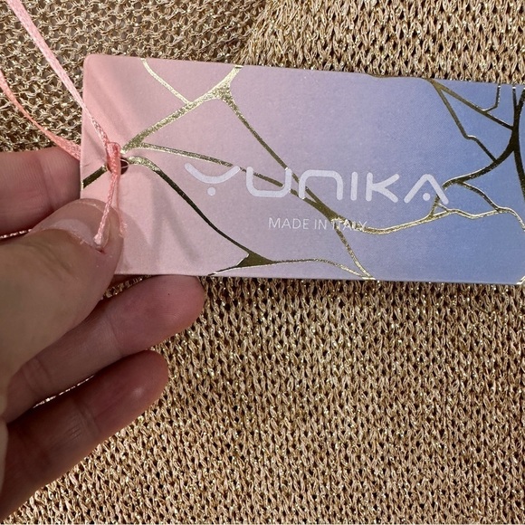 Yunika gold metallic dress swim coverup size small/ medium stretchy Italy vacay - Picture 7 of 12